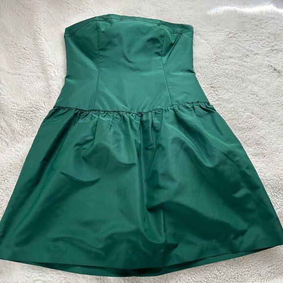J Crew Womens Dress Size Petite 4 Emerald Green 100% Silk Waist Strapless‎ - Picture 1 of 9
